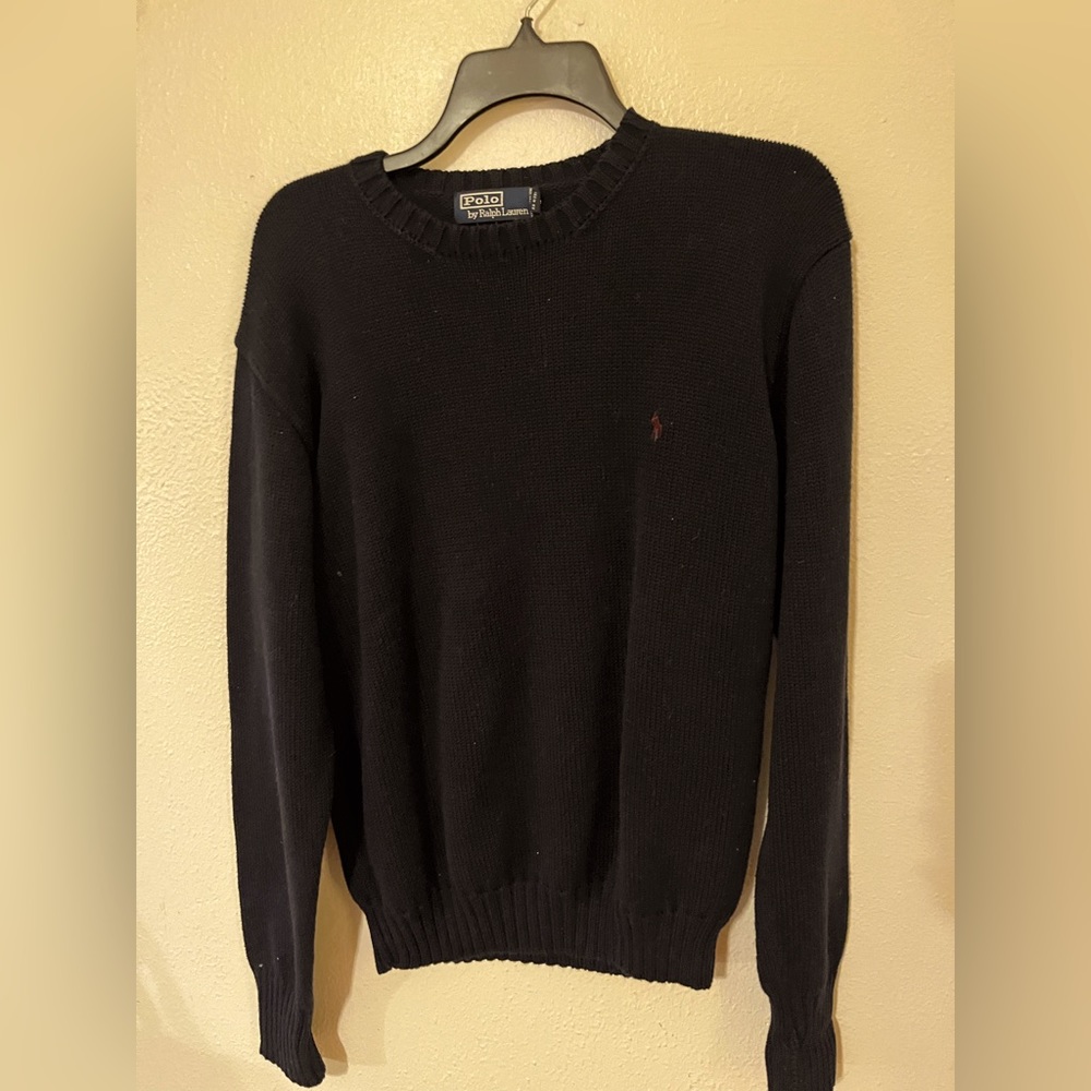 Navy Polo crew sweater, purple horse